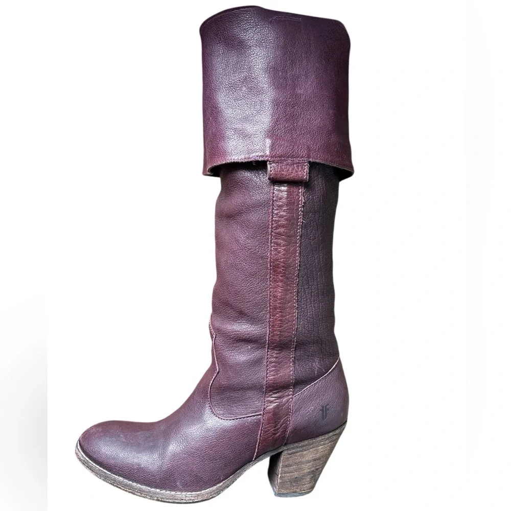FRYE Taylor OTK Over the Knee High Women's Tall Leather Boots - Burgundy 7